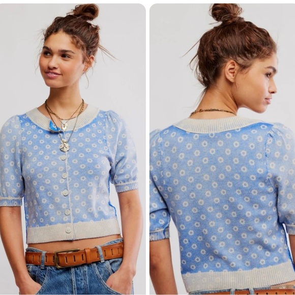 Free People Sweaters - Free People Isla Patterned Cardigan Blue | Wool Cashmere Knit | NWT | Medium 🩵💙
